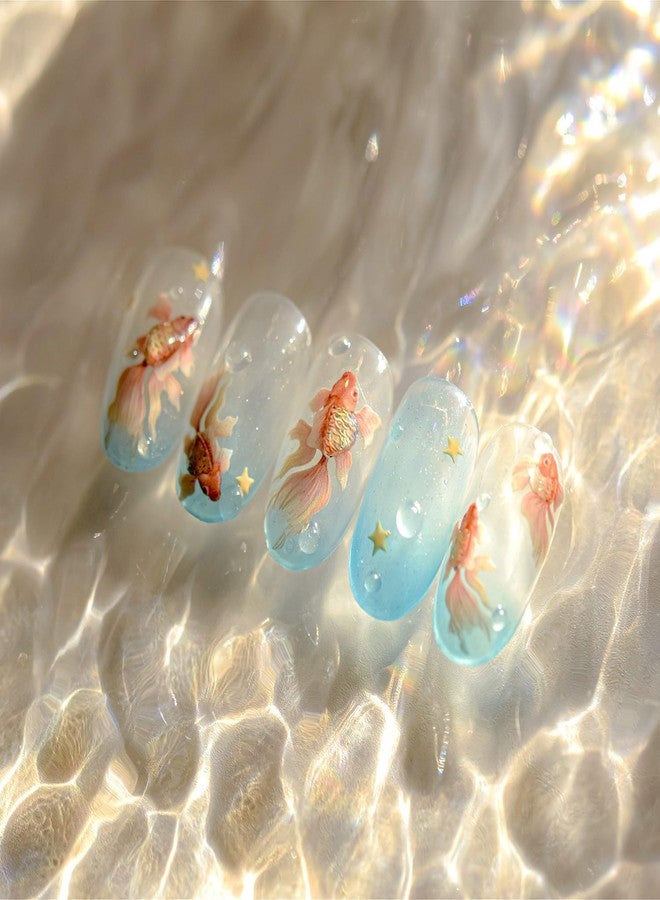 LIFOOST Goldfish Nail Art Stickers Sparkly Koi Fish Nail Stickers 5D Embossed Cute Star Manicure Decals Accessories Spring Summer Goldfish Adhesive Slider for Women DIY Nail Art Decorations - Image 5