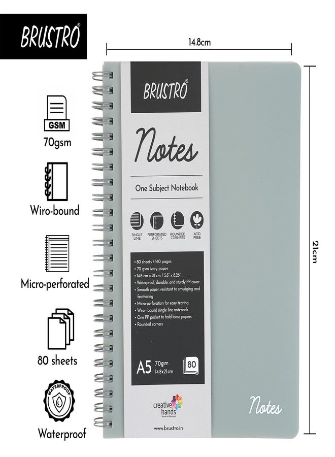 Brustro Notes A5 Size, 1 Subject Ruled Notebook, 80 Sheets / 160 Pages, 70 GSM Ivory Paper, Slate Cover, Wiro Bound Design, Rounded Corners, Micro-Perforated Sheets with One Convenient PP Pocket - Image 5