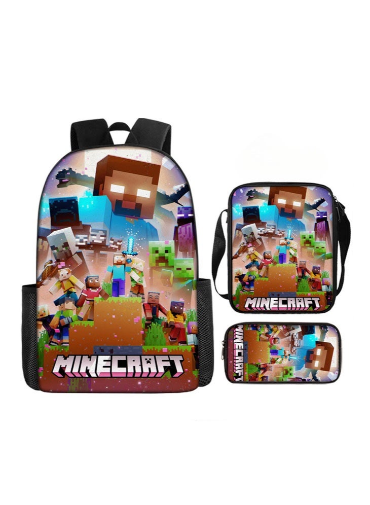 ماين كرافت حقيبة ظهر ماين كرافت الجديدة ، مقلمة ، حقيبة ، بدلة من ثلاث قطع ، حقيبة سفر رياضية ترفيهية للرجال والنساء ، حقيبة ظهر مدرسية للطلاب - Image 1