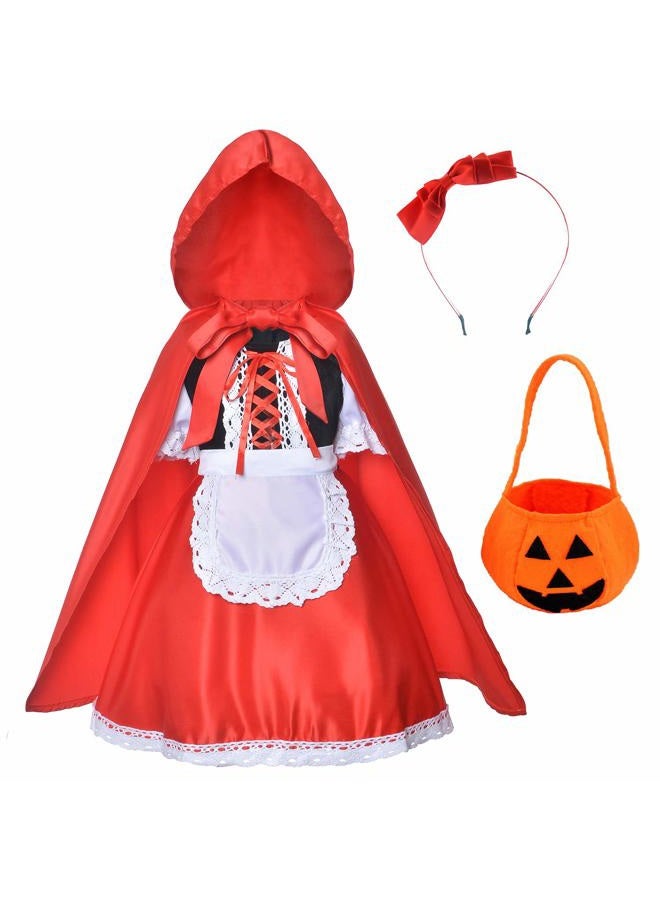 Peicees Little Red Riding Hood Dress Christmas Cosplay Costumes for Girls with Cloak,Headband,Bag 12-13 Years(160cm)  - Image 1