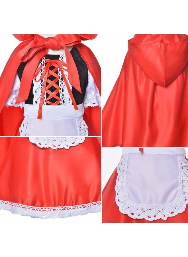 Peicees Little Red Riding Hood Dress Christmas Cosplay Costumes for Girls with Cloak,Headband,Bag 12-13 Years(160cm)  - Image 5