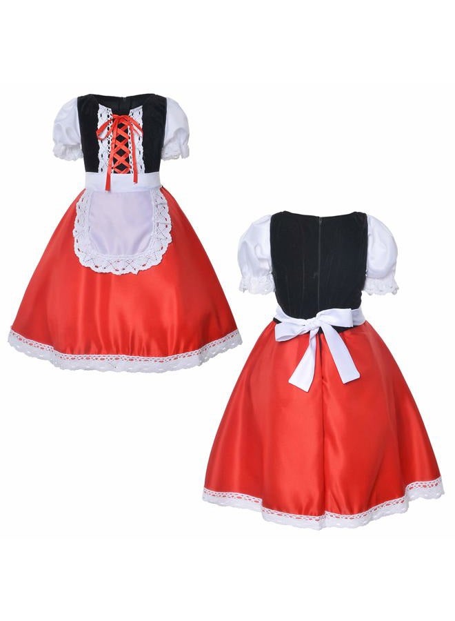 Peicees Little Red Riding Hood Dress Christmas Cosplay Costumes for Girls with Cloak,Headband,Bag 12-13 Years(160cm)  - Image 3