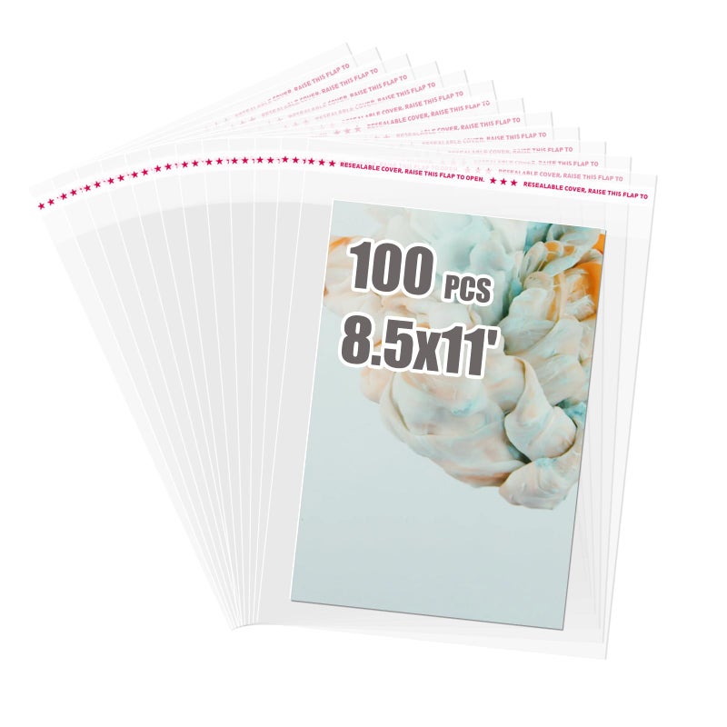 Egofine Egofine Self Sealing Cellophane Bags 100 PCS Clear Resealable Sleeves Bags for 85x11 Photo Mats Bag Size867x1102 inches for 85x11 Mats