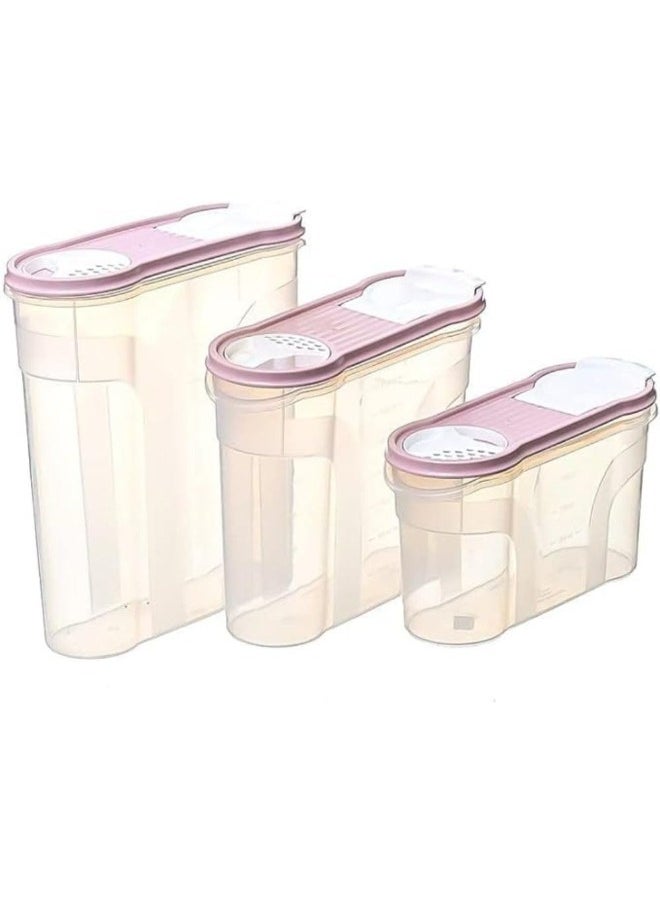 Generic Dunya Container Set For Spices ,Plastic Bpa Free With Open Lid ,Can Storage Strong Wet ,Dry Food, Beans , Rice , Pasta , Flour , Powder And Cereals (1400/2150/2900) Ml -Pink  - Image 1