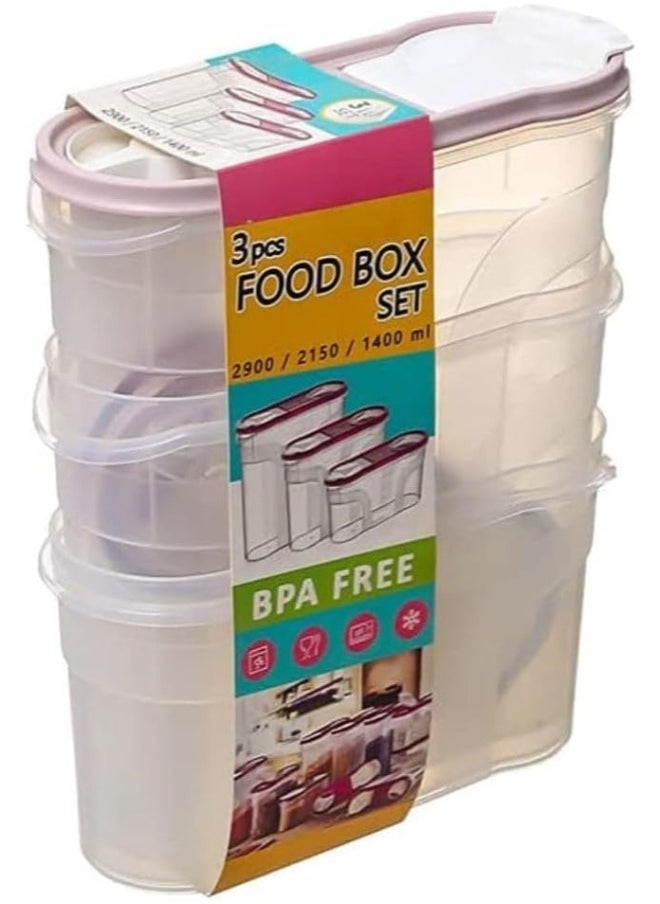 Generic Dunya Container Set For Spices ,Plastic Bpa Free With Open Lid ,Can Storage Strong Wet ,Dry Food, Beans , Rice , Pasta , Flour , Powder And Cereals (1400/2150/2900) Ml -Pink  - Image 2