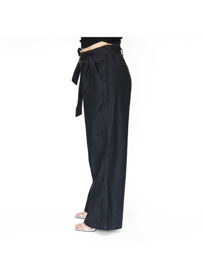 LINELLE بنطلون جينز قطن خفيف الوزن فضفاض للسيدات - أسود، LLJ33230-BK - Image 3