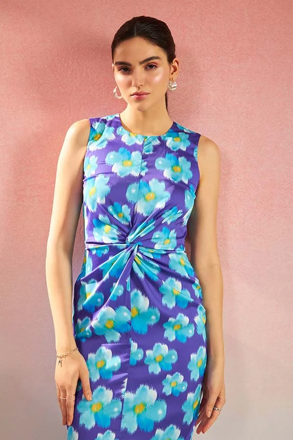 Virgio Satin Knot Detail Midi Dress