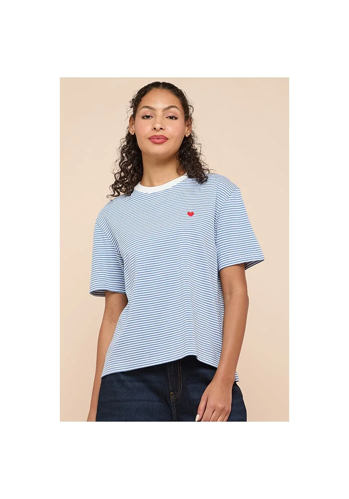 أر أند بي Striped T-Shirt with Crew Neck and Short Sleeves