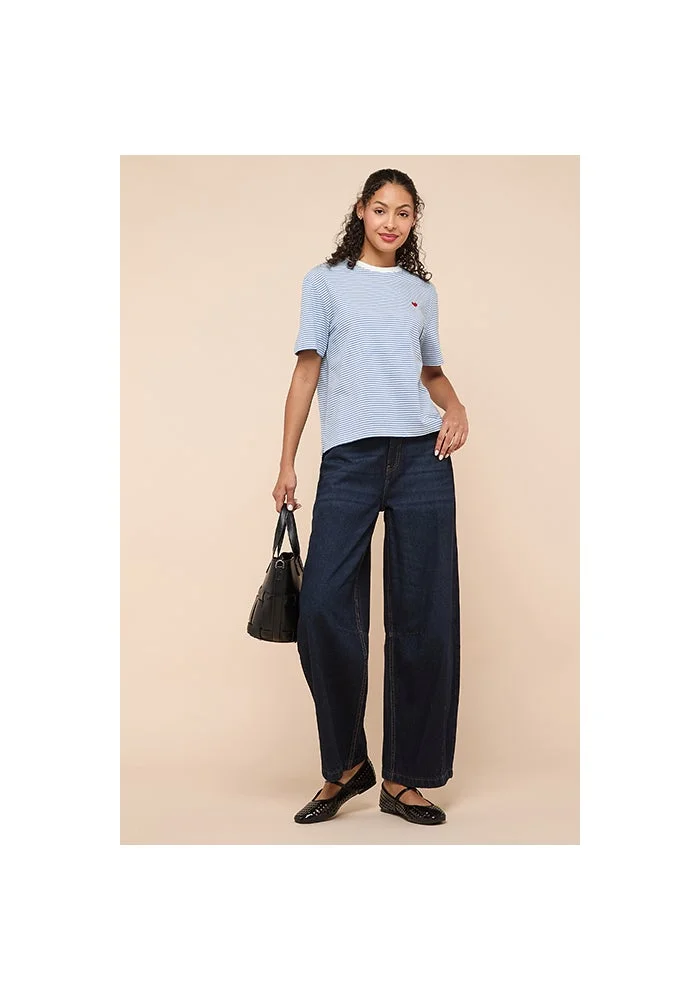 أر أند بي Striped T-Shirt with Crew Neck and Short Sleeves