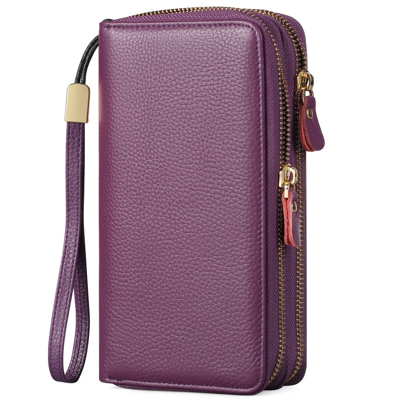 SENDEFN Leather Women Wallet RFID Blocking Zipper Around Phone Holder Clutch Wristlet Large Capacity - Image 1