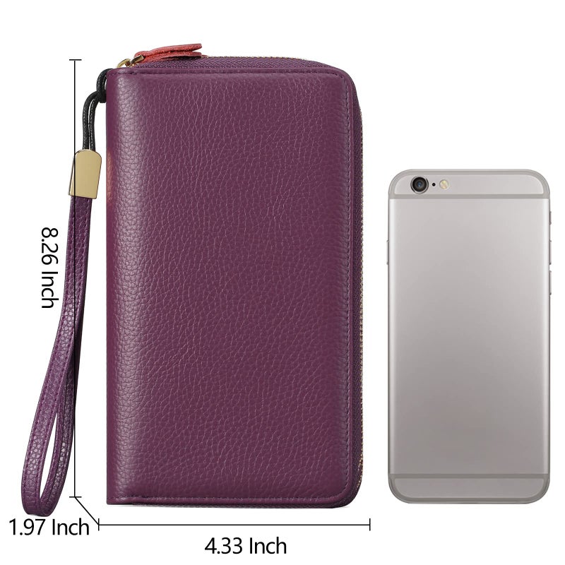 SENDEFN Leather Women Wallet RFID Blocking Zipper Around Phone Holder Clutch Wristlet Large Capacity - Image 5