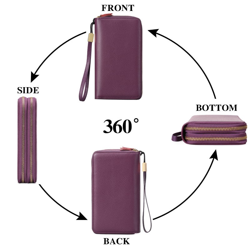 SENDEFN Leather Women Wallet RFID Blocking Zipper Around Phone Holder Clutch Wristlet Large Capacity - Image 4