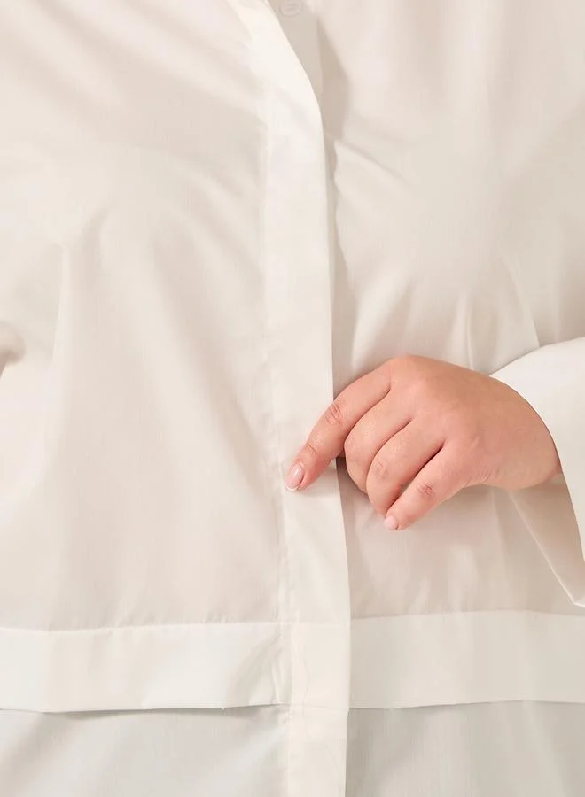 ستايلي قميص فضفاض بأكمام طويلة سادة مقاس كبير ستايلي