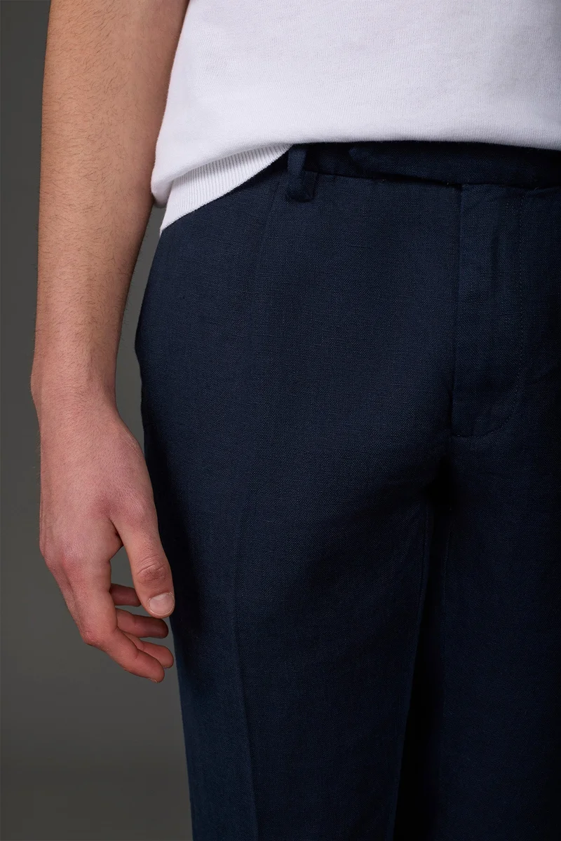 Doppelganger Blue Men's trousers with two small pleats and concealed button - DK Blue for Men | Best Price UAE