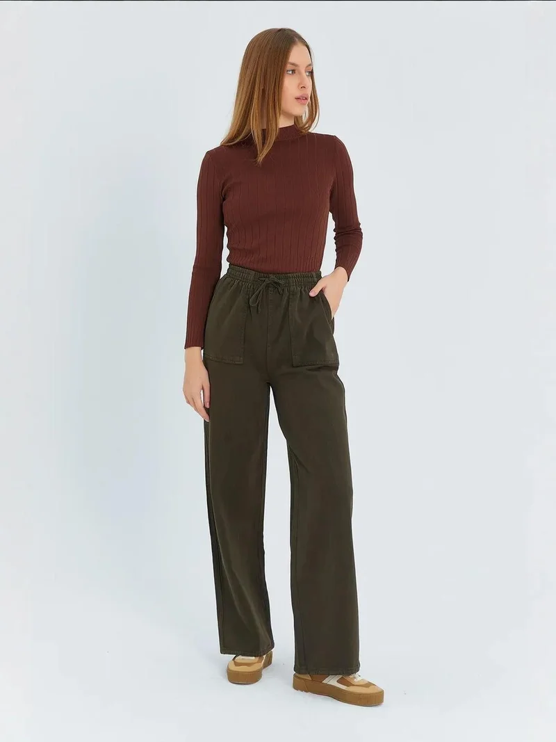 MixRay Mixray Elastic Waist Straight Leg Cotton Pants