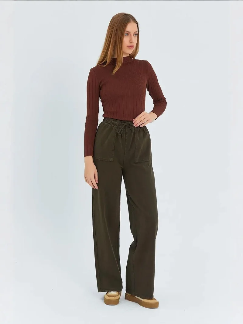 MixRay Mixray Elastic Waist Straight Leg Cotton Pants