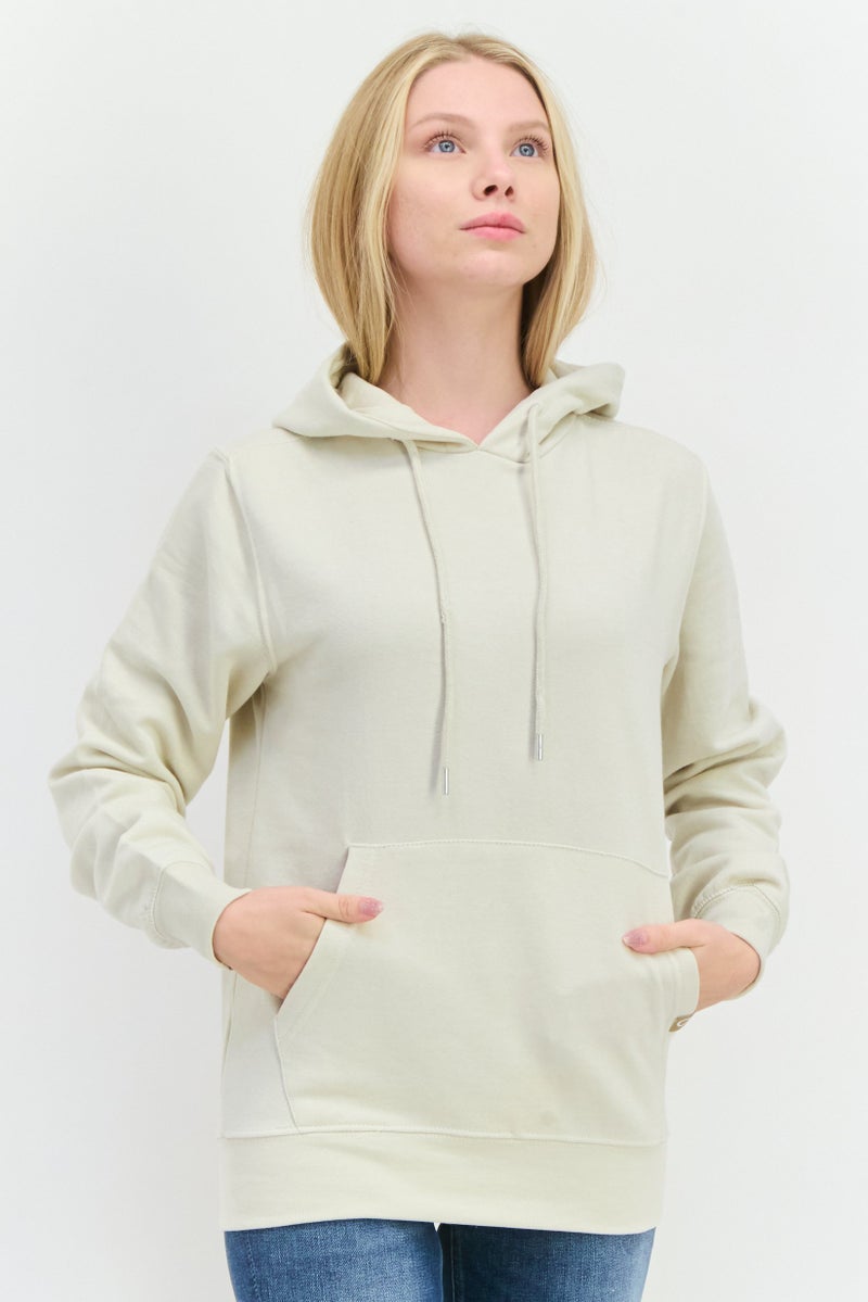 JUICE Women Hooded Plain Long Sleeves Sweatshirt, Beige - Image 1