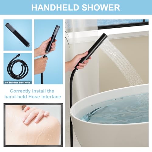 HAWKROWN Freestanding Bathtub Faucet, Floor Mount Bathtub Faucet with 2 Water Outlet Modes, Swivel Gooseneck Spout with Hand Shower, Brass Single Handle Tub filler, Max Flow Rate 7.4 GPM, Matte Black - Image 5