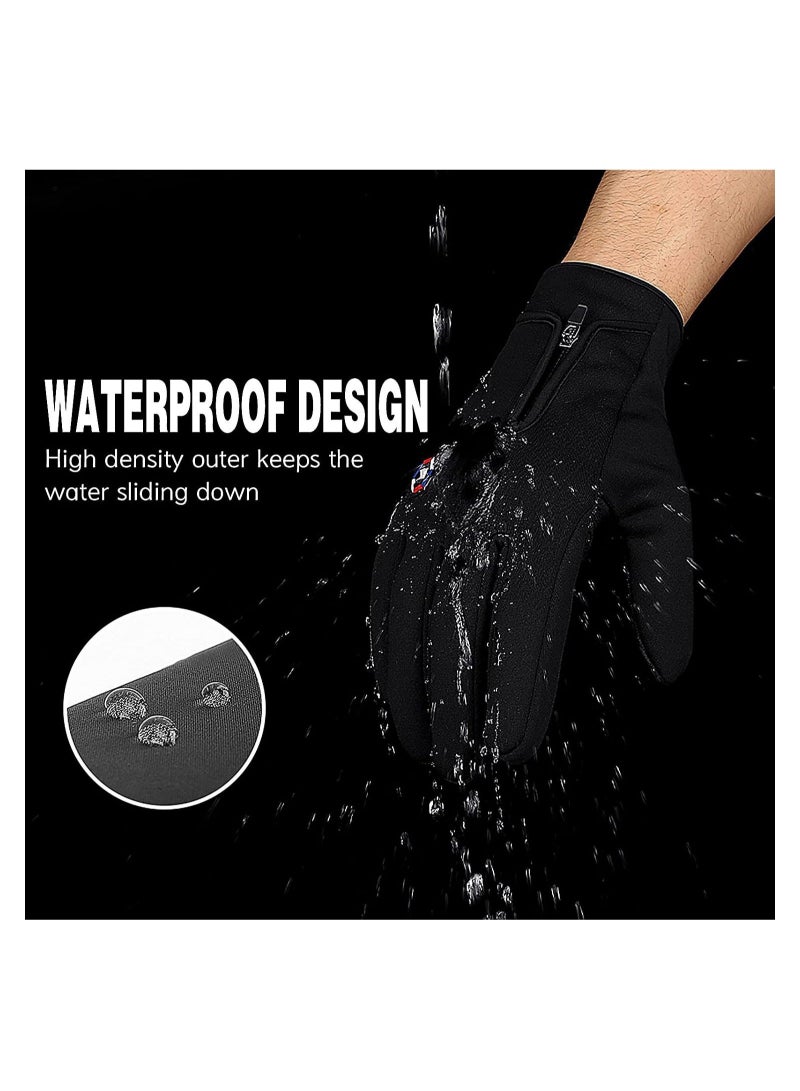 Captaintech Cycling Gloves Bicycling Gloves Anti Slip Shock Absorbing Men Women Winter Cycling Gloves Three Fingers Touch Screen Fleece Windproof Waterproof Warm Outdoors Sport Gloves - Image 2