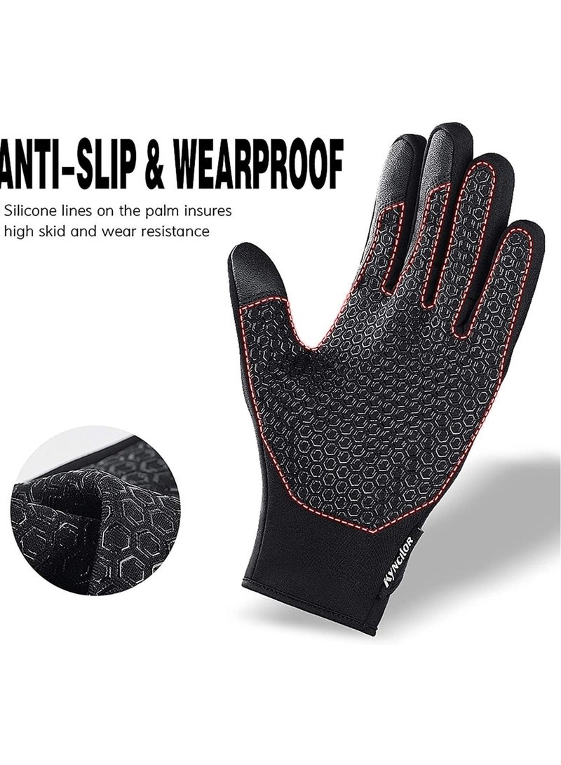 Captaintech Cycling Gloves Bicycling Gloves Anti Slip Shock Absorbing Men Women Winter Cycling Gloves Three Fingers Touch Screen Fleece Windproof Waterproof Warm Outdoors Sport Gloves - Image 3