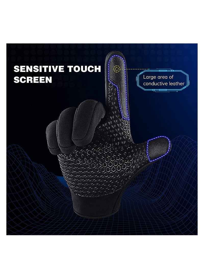 Captaintech Cycling Gloves Bicycling Gloves Anti Slip Shock Absorbing Men Women Winter Cycling Gloves Three Fingers Touch Screen Fleece Windproof Waterproof Warm Outdoors Sport Gloves - Image 4