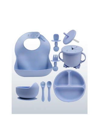 8 pieces Baby silicone feeding set/ Children's Cutlery & tableware set/ Portable, Travel friendly/ Non-toxic Food Grade Silicone/ Baby Feeding Set/ Safe & Reusable Utensils for toddlers and kids (8 Pieces/ Compartment Plate, Bowl, Short Fork & Spoon, Water Cup, Bib, Long Fork & Spoon)/ Blue - pzsku/Z0228616434EC1B83C05EZ/45/1751565193/4bfefa5b-df7e-471e-9cc0-0fb991d08c89