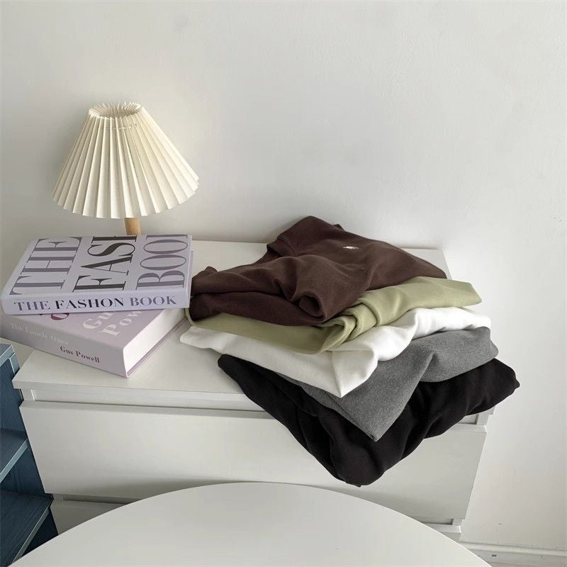 Double-Sided Velvet Sanding Elephant Embroidered Crewneck Long-Sleeved T-Shirt Women'S Loose White Thickened Base Shirt - Image 3