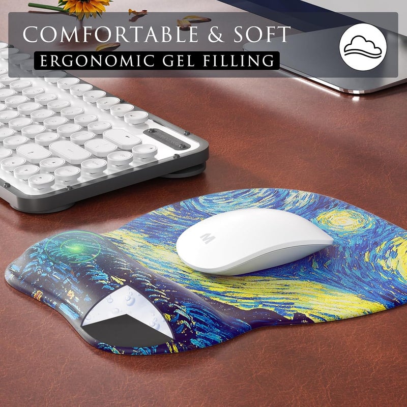 MROCO Ergonomic Mouse Pad with Gel Wrist Rest, Comfortable Mousepad with Smooth Wrist Support Surface and Non-Slip PU Base for Pain Relief, Computer, Laptop, Office & Home, 9.4 x 8.1 in, Starry Night - Image 4