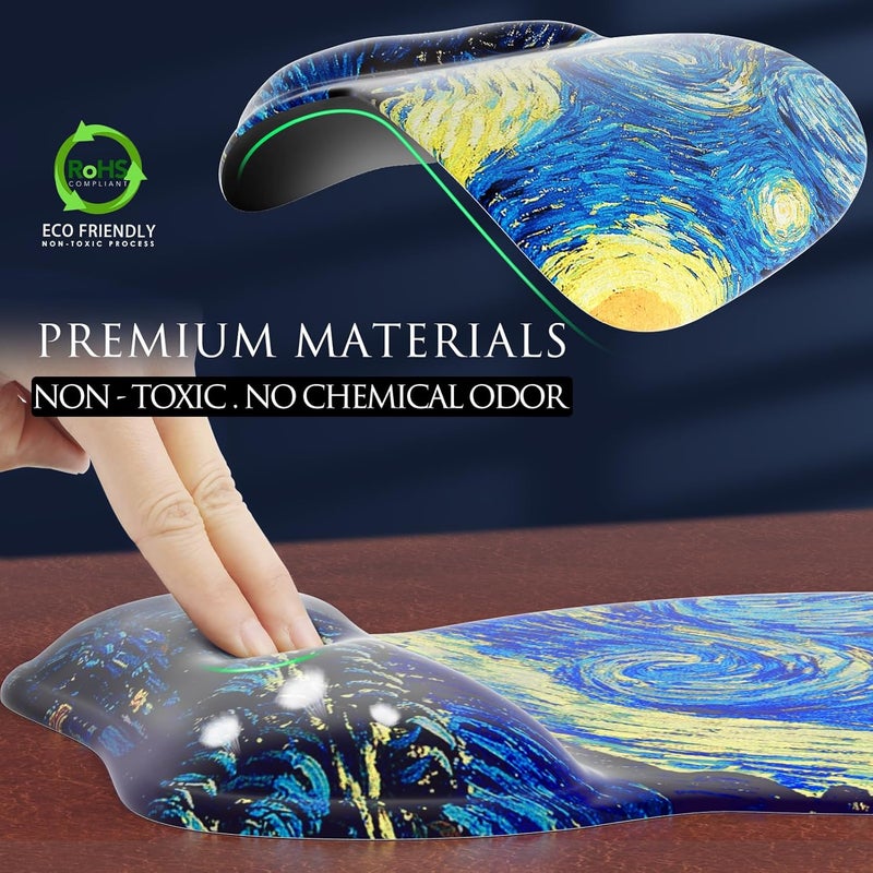 MROCO Ergonomic Mouse Pad with Gel Wrist Rest, Comfortable Mousepad with Smooth Wrist Support Surface and Non-Slip PU Base for Pain Relief, Computer, Laptop, Office & Home, 9.4 x 8.1 in, Starry Night - Image 3