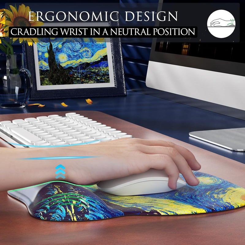 MROCO Ergonomic Mouse Pad with Gel Wrist Rest, Comfortable Mousepad with Smooth Wrist Support Surface and Non-Slip PU Base for Pain Relief, Computer, Laptop, Office & Home, 9.4 x 8.1 in, Starry Night - Image 5