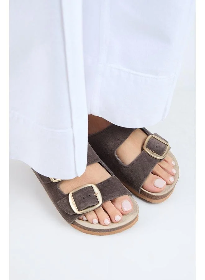 Manijero  Irene Women's Genuine Leather Double strap Coffee-Gold Slipper for Women | Best Price UAE