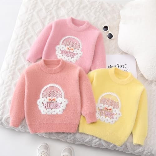 Bold N Elegant Girls Flower Basket Woolen Warm Party Kids Sweater Pullover | Soft Fuzzy Knit Pullover Sweater Winter Jumper for Baby Girls Upto 6 Years Peach - Image 3