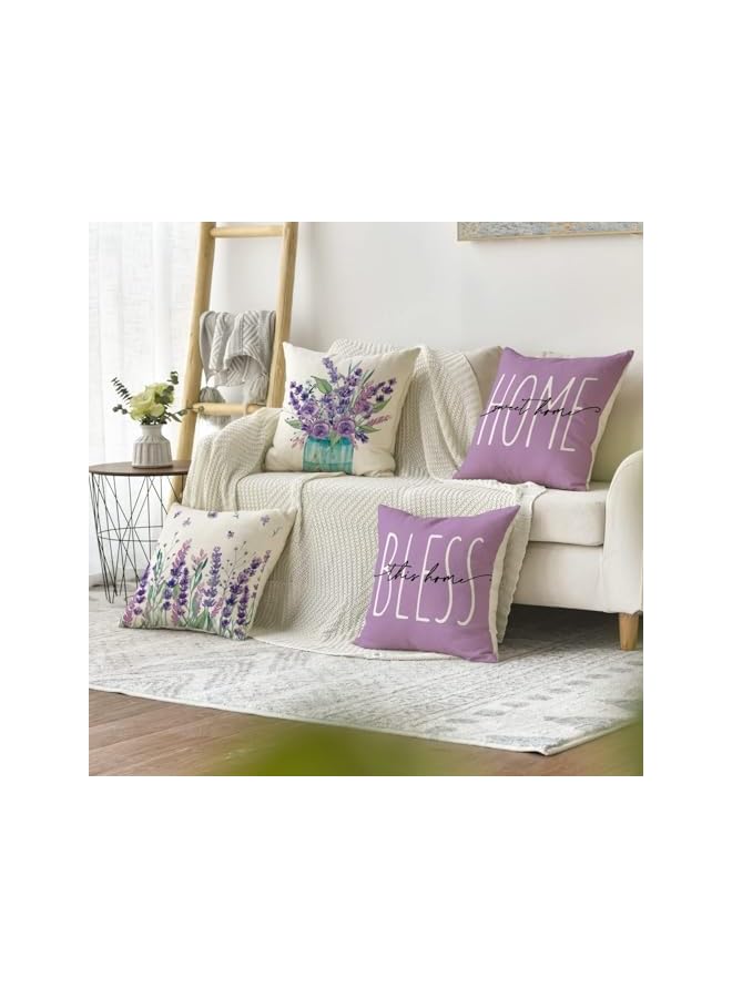 The Bros أغطية وسائد الربيع، أغطية وسائد لافندر بنفسجي 18x18 بوصة، زينة موسمية صيفية للكنبة، منزل جميل، مجموعة من 4 أغطية وسائد بوليستر - Image 2