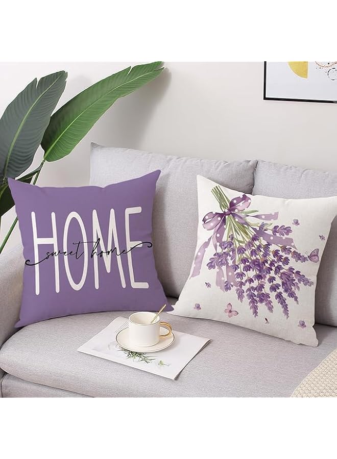 The Bros أغطية وسائد الربيع، أغطية وسائد لافندر بنفسجي 18x18 بوصة، زينة موسمية صيفية للكنبة، منزل جميل، مجموعة من 4 أغطية وسائد بوليستر - Image 5