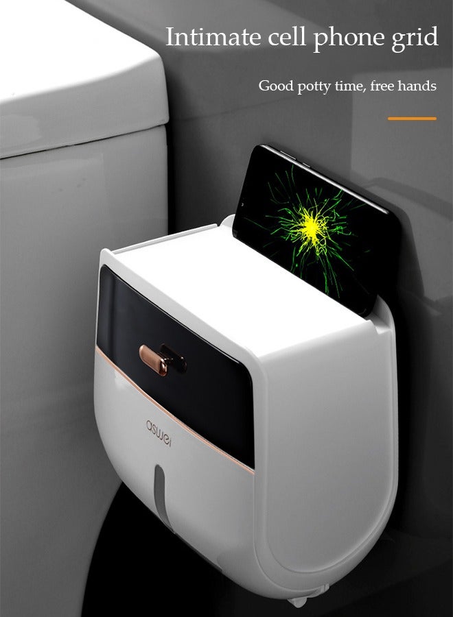 DUNISO Wall mounted toilet paper holder, paper towel holder, wall mounted tissue box, bathroom waterproof paper holder, toilet paper roll holder with storage box - Image 2