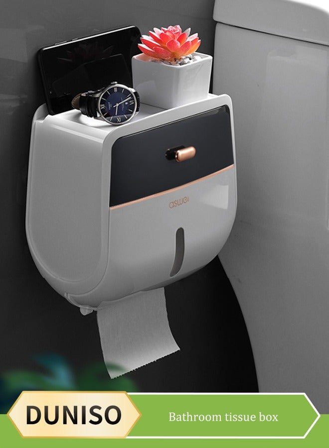 DUNISO Wall mounted toilet paper holder, paper towel holder, wall mounted tissue box, bathroom waterproof paper holder, toilet paper roll holder with storage box - Image 1