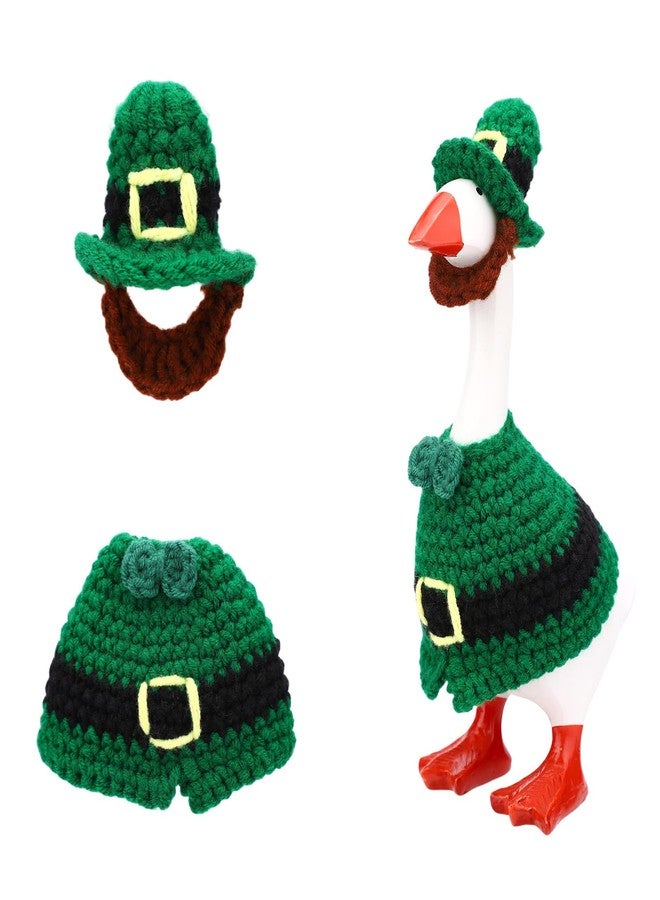 Sinbana St. Patrick's Desk Goose Outfit Including Hat & Clothes, Clover Theme Funny Mini Desk Goose Costume, St Patrick Geese Clothing Accessories Decor for 7 Inch Desktop Geese - Image 1