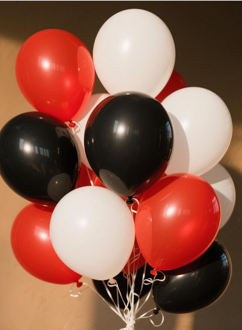 15 Pcs Latex Balloons for Birthday Baby Shower Wedding Baptism Decorations with Ribbon (Red Black White in 12inch) - Image 1