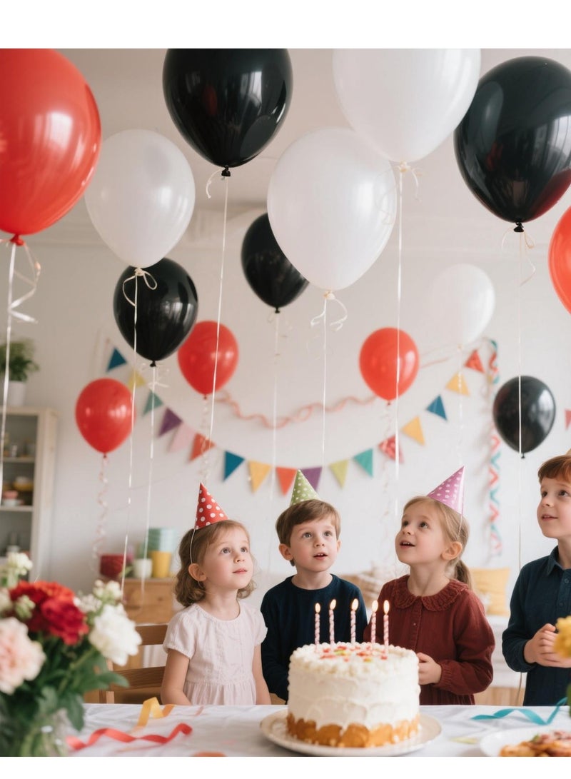 15 Pcs Latex Balloons for Birthday Baby Shower Wedding Baptism Decorations with Ribbon (Red Black White in 12inch) - Image 2