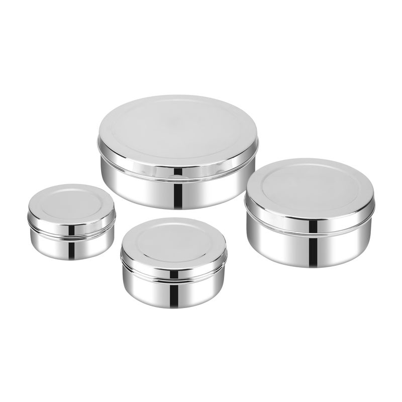 Kraft Stainless Steel Puri Dabba Set – 4 Pcs (6 cm, 7 cm, 9 cm, 11 cm) | Multipurpose Storage Containers for Puri, Snacks & Dry Food | Food-Grade Steel, Rust-Free & Easy to Clean - Image 1