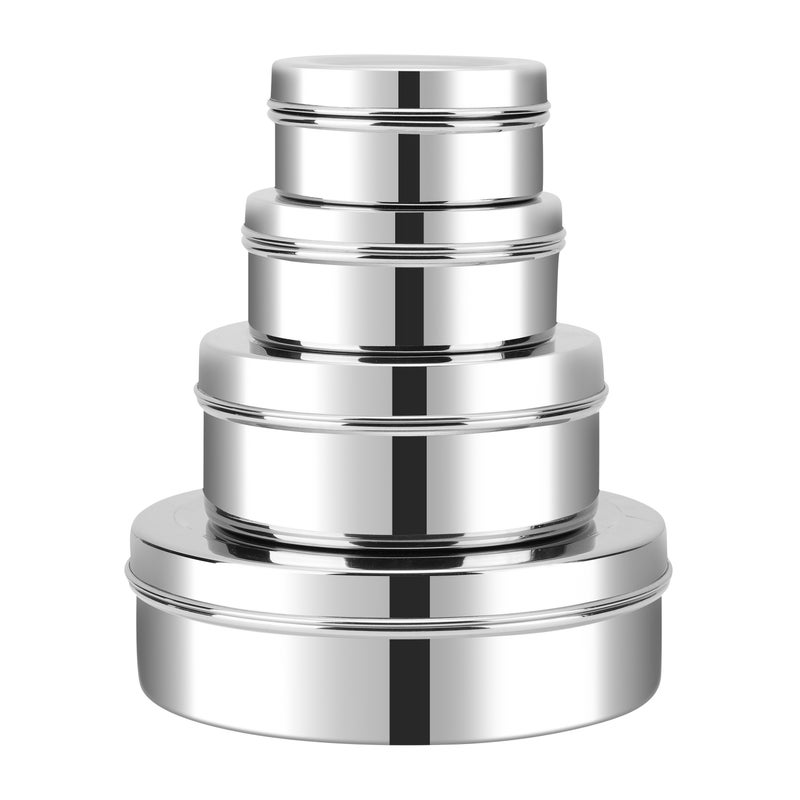 Kraft Stainless Steel Puri Dabba Set – 4 Pcs (6 cm, 7 cm, 9 cm, 11 cm) | Multipurpose Storage Containers for Puri, Snacks & Dry Food | Food-Grade Steel, Rust-Free & Easy to Clean - Image 3