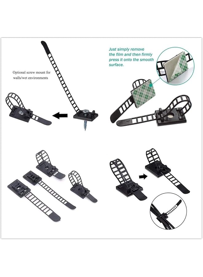 إيروريكس 20 قطعة من مشابك الكابلات وربطات الكابلات اللاصقة وربطات الكابلات النايلون القابلة للتعديل ومشابك الكابلات اللاصقة مع حامل لولبي اختياري لإدارة السلك - Image 3