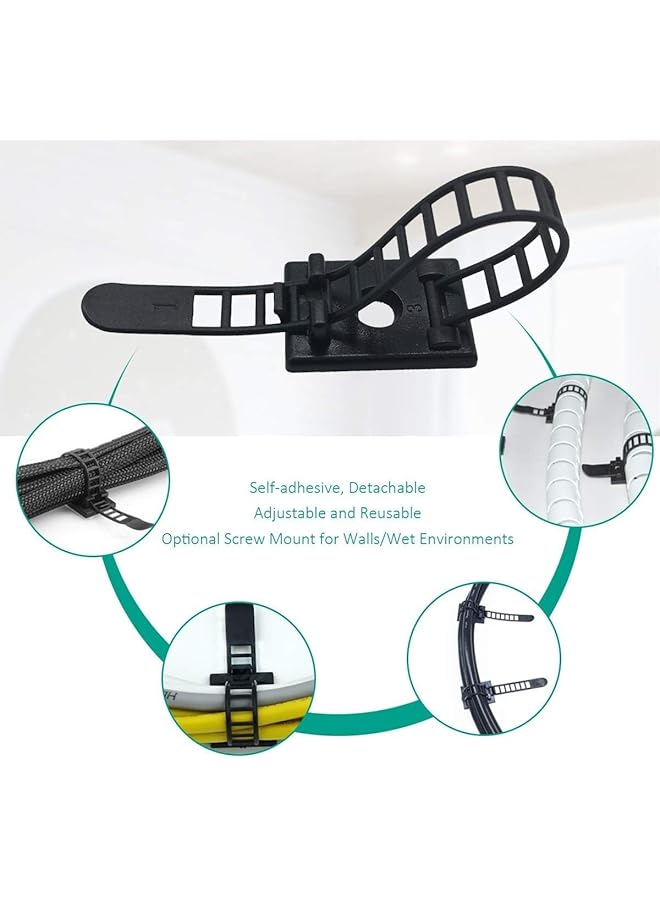 إيروريكس 20 قطعة من مشابك الكابلات وربطات الكابلات اللاصقة وربطات الكابلات النايلون القابلة للتعديل ومشابك الكابلات اللاصقة مع حامل لولبي اختياري لإدارة السلك - Image 2