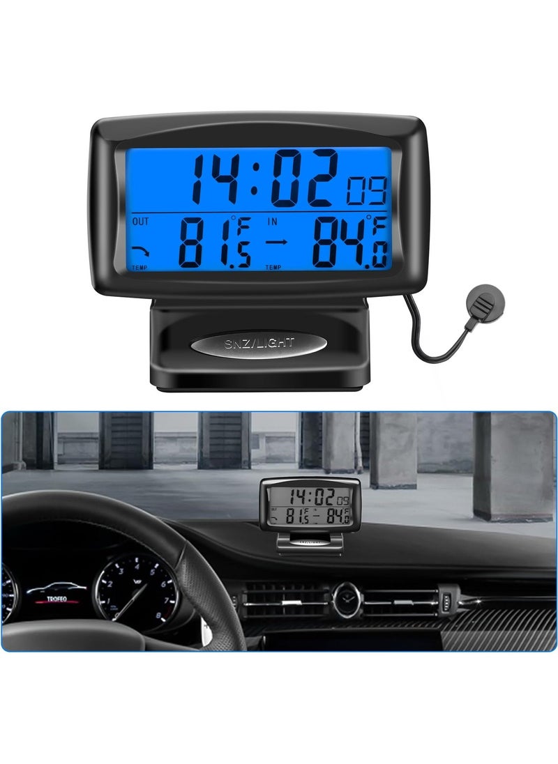 إسكدنيا Car Digital Thermometer Clock, Car Digital Temperature Dashboard Clock, Car Dashboard Clock with Dual Fahrenheit Date Alarm, LCD Backlight Car Accessories, for Car Interior (Black) - Image 1