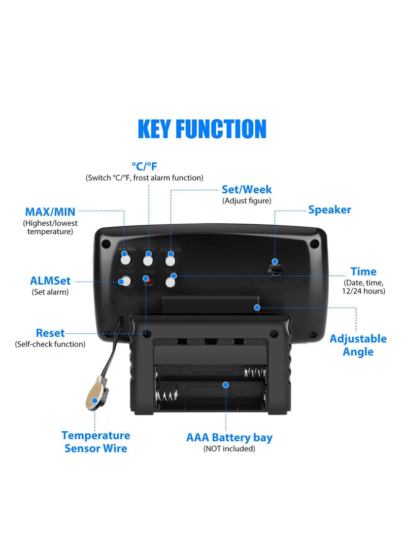 إسكدنيا Car Digital Thermometer Clock, Car Digital Temperature Dashboard Clock, Car Dashboard Clock with Dual Fahrenheit Date Alarm, LCD Backlight Car Accessories, for Car Interior (Black) - Image 3