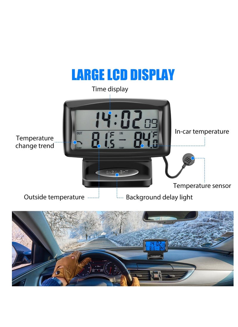 إسكدنيا Car Digital Thermometer Clock, Car Digital Temperature Dashboard Clock, Car Dashboard Clock with Dual Fahrenheit Date Alarm, LCD Backlight Car Accessories, for Car Interior (Black) - Image 2