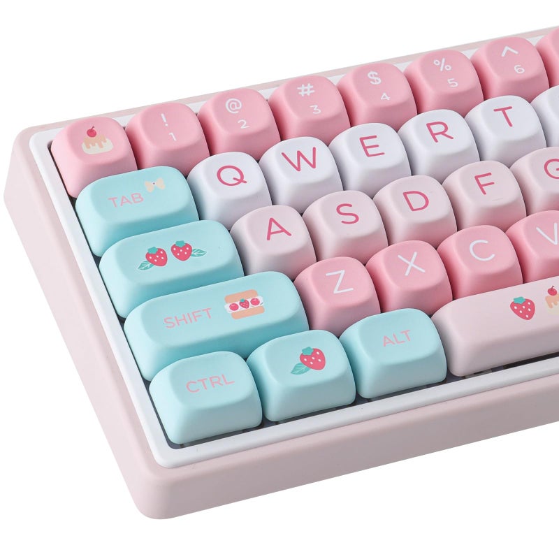 TYRIXKI PBT Keycaps 132 Keys MOA Keycaps, Cream Strawberry Cute Keycaps Dye-Sublimation Custom Keycap Set for Cherry Gateron MX Swithes Mechanical Keyboards - Image 1