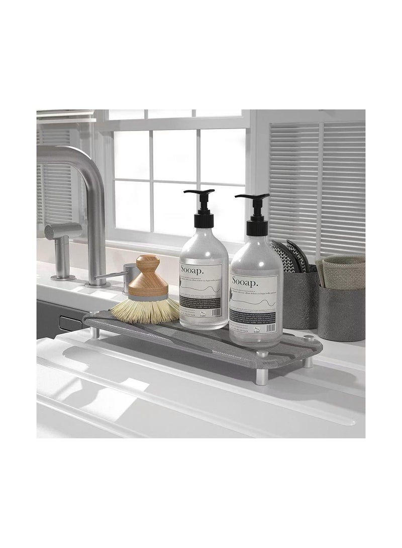 XiuWoo Fast Drying Stone Sink Tray, Water Absorbing Tray for Sink, Instant Dry Organizer Bathroom Organizer, Diatomaceous Earth Sponge Holder Kitchen - Image 4