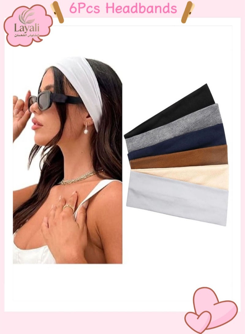 Layali 6 Pcs Headbands, Non Slip Soft Cotton Sport Elastic Hairbands for Men and Women, Thin Summer Headband, Soft Cotton Hair Bands for Yoga, Workout, Running, Cycling(Multi) - Image 1
