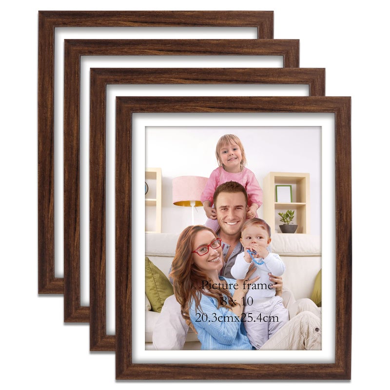 Giftgarden Brown 8x10 Picture Frame Set of 4 9x11 Frames with Mat for 8 by 10 Photos Rustic Walnut WoodColor Frames for Wall or Tabletop